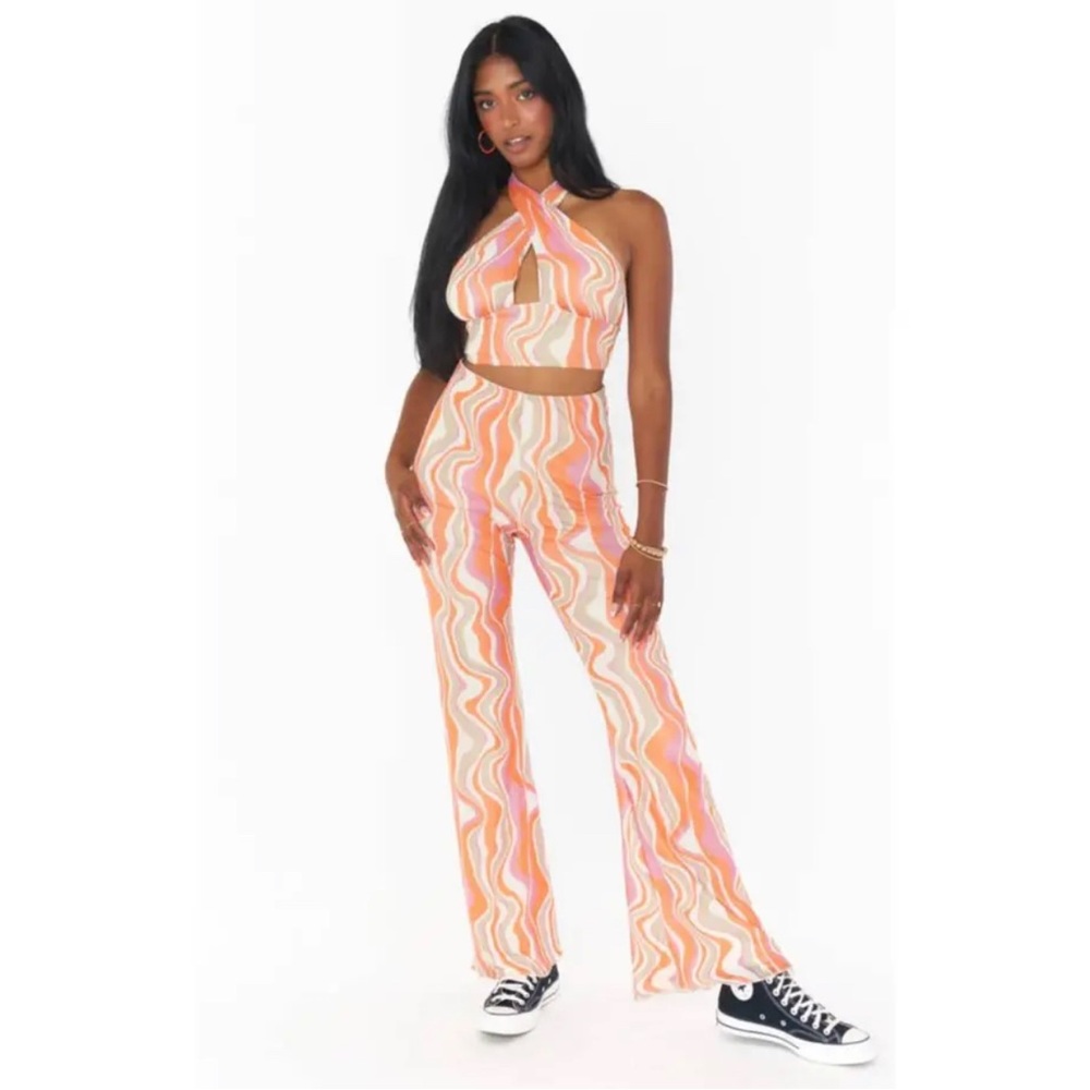 Show Me Your Mumu NWT Frolic Flare Pants in Wavy Stripe Size Large